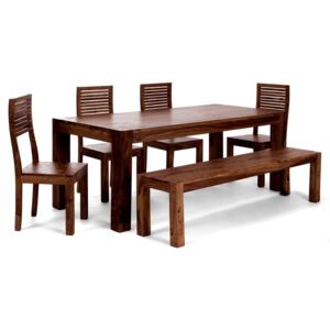 Jídelní stůl tmavý se 4 židlemi a lavicí Rosewood