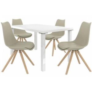 Kvalitní set AMARETO stůl a židle Bílá/Khaki (1stůl, 4židle)