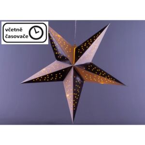 Vánoční dekorace hvězda s časovačem - 10 LED, černo-bílá - D64574