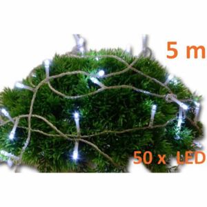 Vánoční LED řetěz - 5 m, 50 diod, studeně bílý - OEM D02141