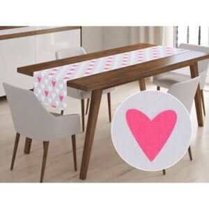 Dětský bavlněný běhoun na stůl Sandra SA-015 Růžové srdce na šedém 20x120 cm