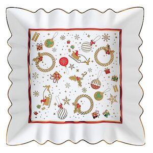 Vánoční tác na cukroví čtvercového tvaru ALLELUIA BRANDANI (barva - porcelán, bílá/zlatá)