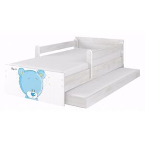 Dětská postel Max Modrý Medvídek 160x80 cm - ŠEDÁ - Bez zábran a se šuplíkem