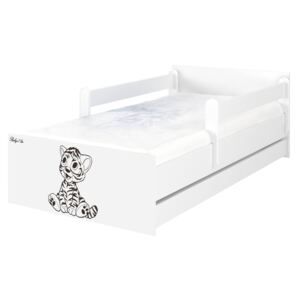 Dětská postel Max XL Tygřík 180x90 cm - BÍLÁ - 2x krátká zábrana bez šuplíku