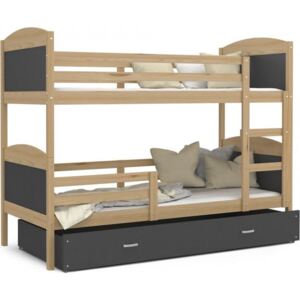 Dětská patrová postel Matyas dřevěná 190x80 BOROVICE-ŠEDÁ