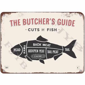 Cedule The Butchers Guide - Cuts of Fish 40cm x 30cm Plechová cedule