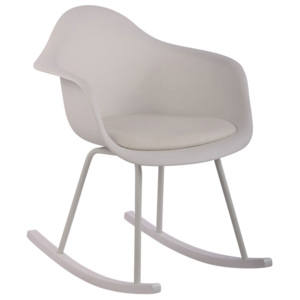 Pohodlné houpací plastové křeslo v bílé barvě s čalouněným sedákem DO099