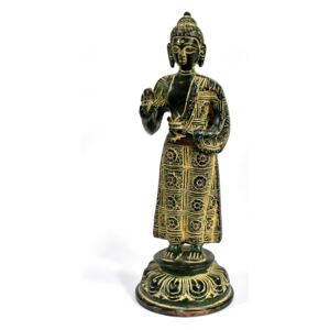 Buddha Maytreia, antik zelená patina, mosaz, 7x7x19cm