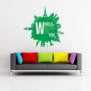 GLIX World is waiting why you - samolepka na zeď Zelená 55x60 cm
