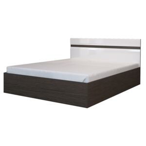 Manželská postel NENSÍ 160x200 bílá lesk/dub wenge