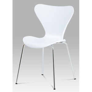 Autronic Jídelní židle, bílý plast s imitací dřeva / chrom AURORA WT