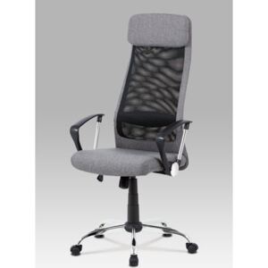 Autronic - Kancelářská židle, šedá látka, černá MESH, houpací mech, kříž chrom - KA-V206 GREY
