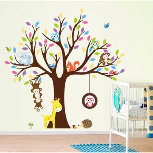 Dětskézábrany Samolepka na zeď Zvířátka na stromě 109 x 108 cm