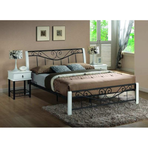 Kovová postel PARIS + rošt, 160x200, bílá/černá