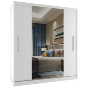 Bílá šatní skříň se zrcadlem a posuvnými dveřmi šířka 133 cm S dojezdem