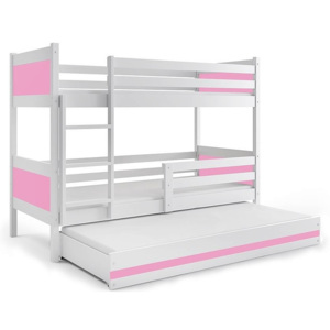 Patrová postel BALI 3 + matrace + rošt ZDARMA, 190 x 80, bílý, růžový