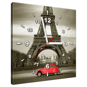 Tištěný obraz s hodinami Červené auto před Eiffelovou věží v Paříži ZP3533A_1AI