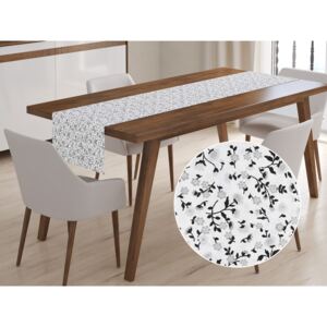 Bavlněný běhoun na stůl Sandra SA-096 Drobné šedé kvítí na bílém 35x140 cm