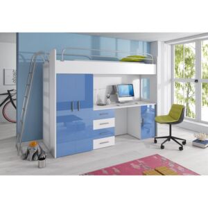 Dětská patrová postel DARCY IVd, 80x200, univerzální orientace, bílá/modrá lesk