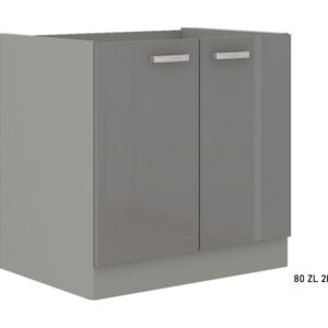 Kuchyňská skříňka dřezová GRISS 80 ZL 2F BB, 80x82x52, šedá/šedá lesk