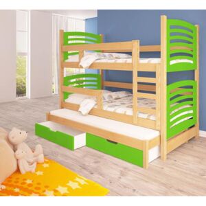 Patrová postel Oli B + 3x matrace - zelená