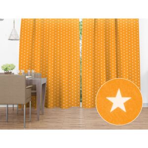 Bavlněný závěs Sandra SA-034 Bílé hvězdičky na oranžovém 150x140 cm