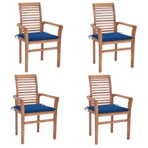 Jídelní židle 4 ks královsky modré podušky masivní teak