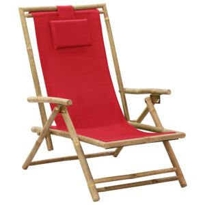 Polohovací relaxační křeslo červené bambus a textil