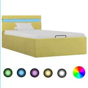 Rám postele s úložným prostorem LED zelený textil 100 x 200 cm