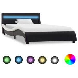 Rám postele s LED světlem černobílý umělá kůže 90 x 200 cm