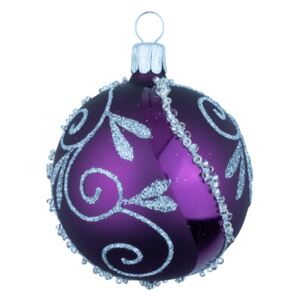 Vánoční koule fialová tmavá, spirálka lístek - Velikost 8 cm