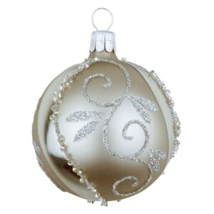 Vánoční koule šedá, spirálka lístek - Velikost 8 cm