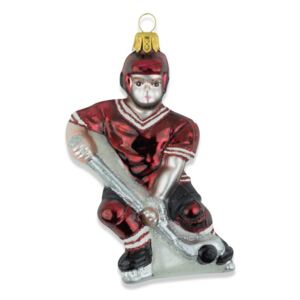 Skleněná figurka hokejista, vínová - Vánoční ozdoba se skla