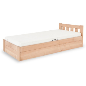 Dřevěná postel s úložným prostorem v bílé barvě 90x200 cm F1405