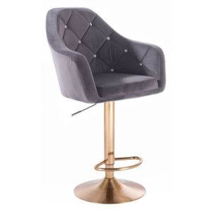 Barová židle ROMA VELUR na zlatém talíři - tmavě šedá