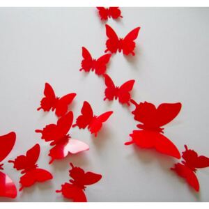 Samolepka na zeď "Plastové 3D Motýli - Červené" 12ks 5-10 cm