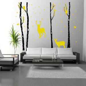 GLIX Březový háj - samolepka na zeď Černá a žlutá 330x230 cm