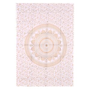 Přehoz na postel s ručním tiskem, Mandala, bílo-zlatá 210x150cm