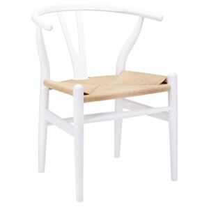 Židle WISHBONE bílá - bukové dřevo, přírodní vlákno