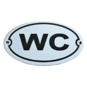 Bílá kovová cedule WC - 13,5*7,5 cm