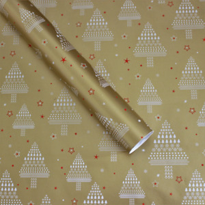 Vánoční balicí papír zlaté stromečky, role 70x200 cm