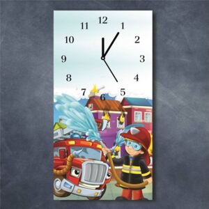 E-shop24, 60x30 cm, HnnD152400909 Nástěnné hodiny obrazové na skle dětské - Hasič