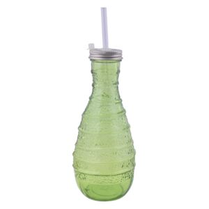 Zelená skleněná lahev z recyklovaného skla s brčkem Ego Dekor Organic, 600 ml