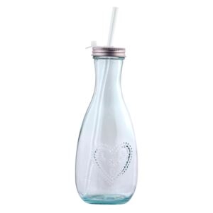 Skleněná láhev s brčkem z recyklovaného skla Ego Dekor Corazon, 600 ml