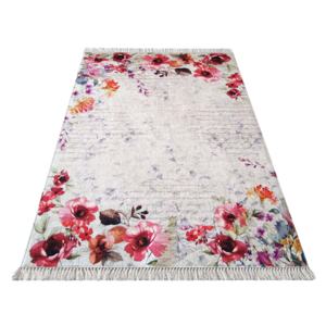 Moderní kusový koberec protiskluzový Horeca 04 Květy krémový / červený Rozměr: 80x150 cm