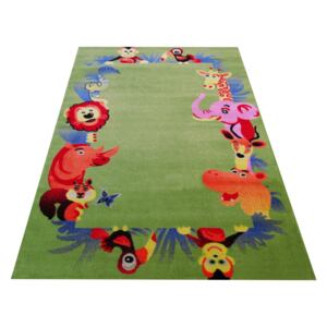 Dětský kusový koberec Kids 12 Zvířátka zelený Rozměr: 133x190 cm