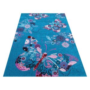 Dětský kusový koberec Bella 03 Motýlci modrý Rozměr: 120x170 cm