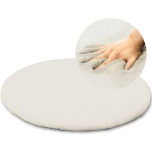 Kulatý koberec RABBIT - 100 cm - ecru bílý - imitace králičí kožešiny