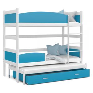 Patrová postel TWIST pro 3 osoby s úložným prostorem (Bílá), Modrá