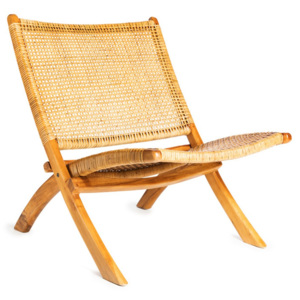 Hnědá židle s konstrukcí z teakového dřeva a výpletem z ratanu Simla Fold